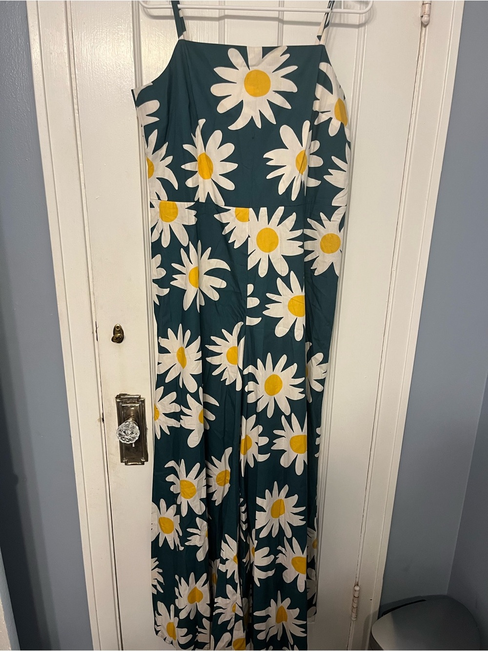 Marimekko Remakka Daisy Floral Wide Leg Blue Jumpsuit scandi cotton 44 NWT